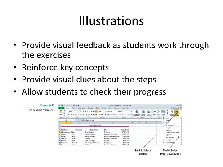 Illustrations • Provide visual feedback as students work through the exercises • Reinforce key