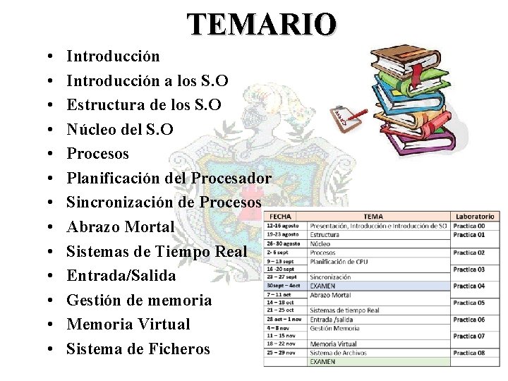 TEMARIO • • • • Introducción a los S. O Estructura de los S.