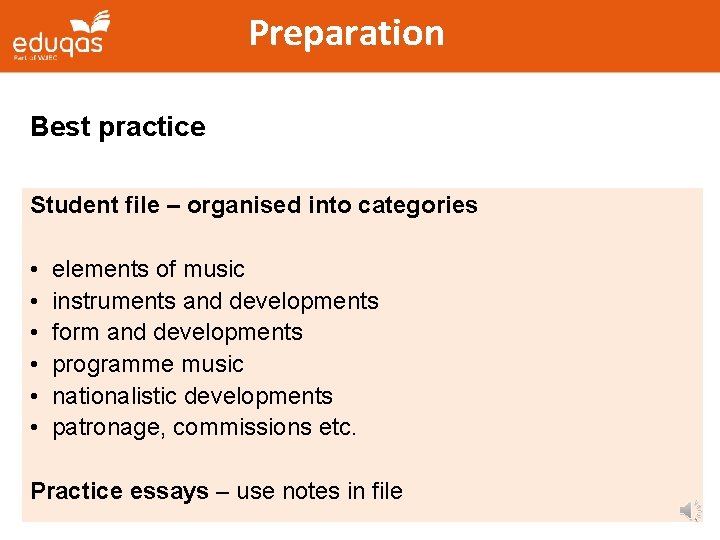 Preparation Best practice Student file – organised into categories • • • elements of Preparation Best practice Student file – organised into categories • • • elements of