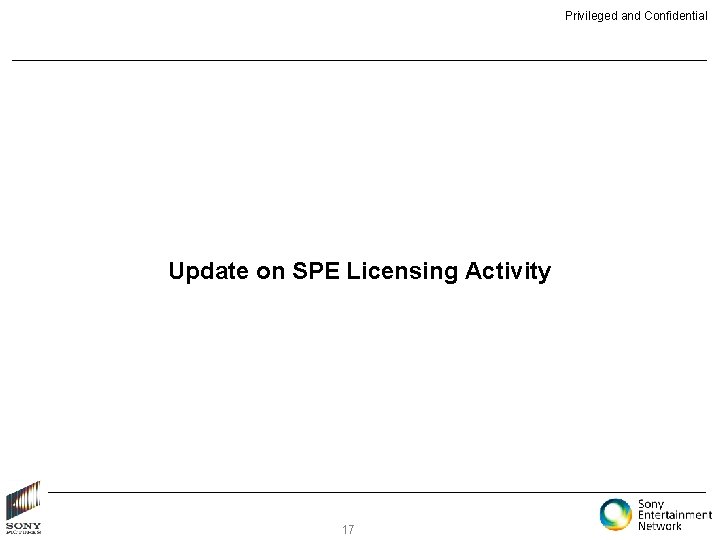 Privileged and Confidential Update on SPE Licensing Activity 17 