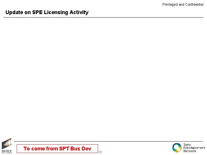 Privileged and Confidential Update on SPE Licensing Activity To come from SPT Bus Dev