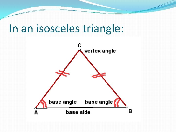 In an isosceles triangle: 