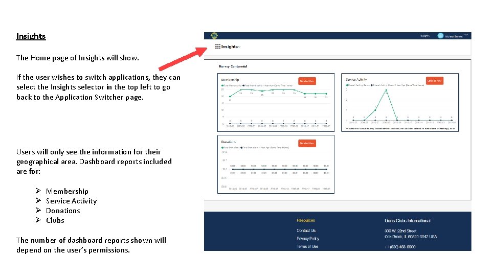 Insights The Home page of Insights will show. If the user wishes to switch