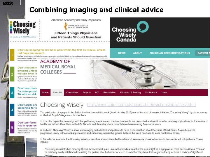 Combining imaging and clinical advice http: //www. aomrc. org. uk/general-news/choosing-wisely. html 