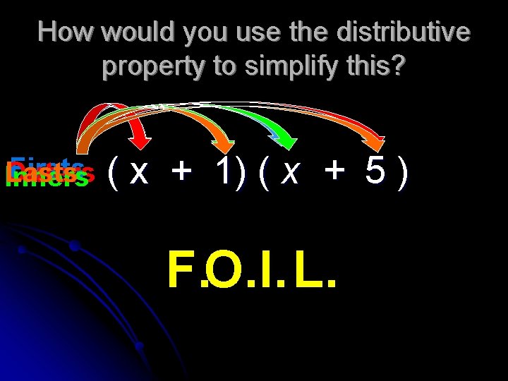 How would you use the distributive property to simplify this? Firsts Lasts Outers Inners