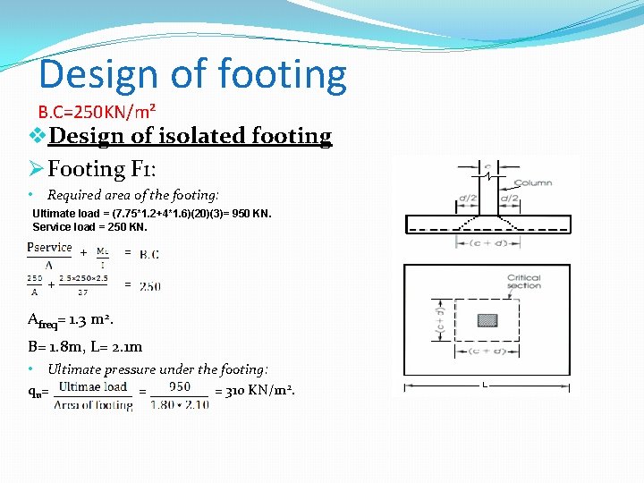 Design of footing B. C=250 KN/m² v. Design of isolated footing Ø Footing F