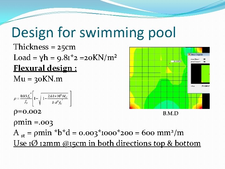 Design for swimming pool Thickness = 25 cm Load = ɣh = 9. 81*2