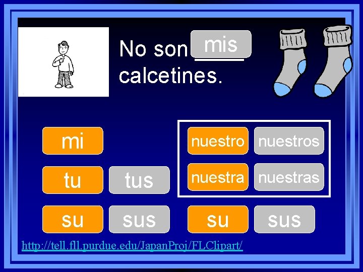 mis No son ____ calcetines. mi nuestros tu tus su sus nuestras su http: