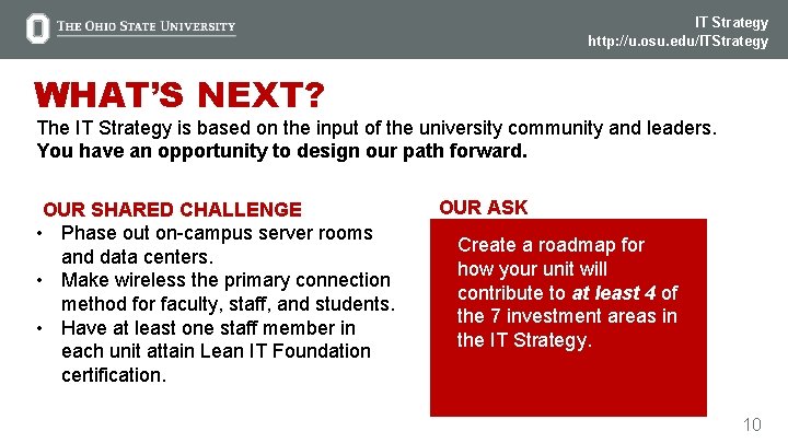 IT Strategy http: //u. osu. edu/ITStrategy WHAT’S NEXT? The IT Strategy is based on