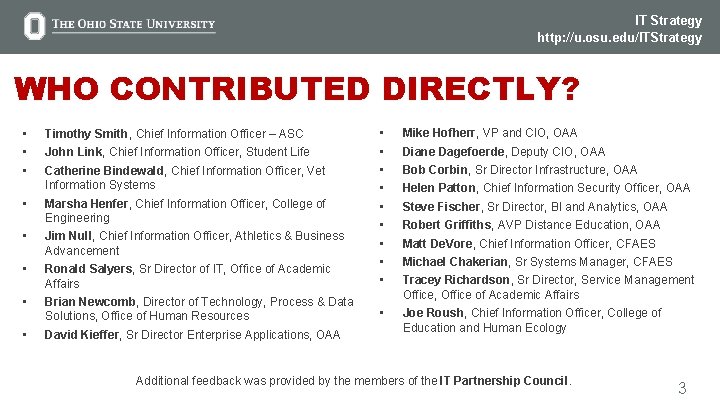 IT Strategy http: //u. osu. edu/ITStrategy WHO CONTRIBUTED DIRECTLY? Mike Hofherr, VP and CIO,