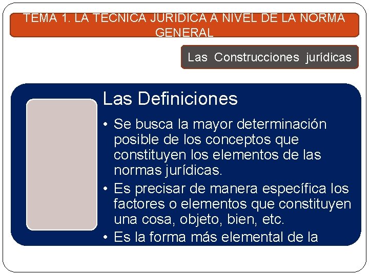 TEMA 1. LA TÉCNICA JURÍDICA A NIVEL DE LA NORMA GENERAL Las Construcciones jurídicas