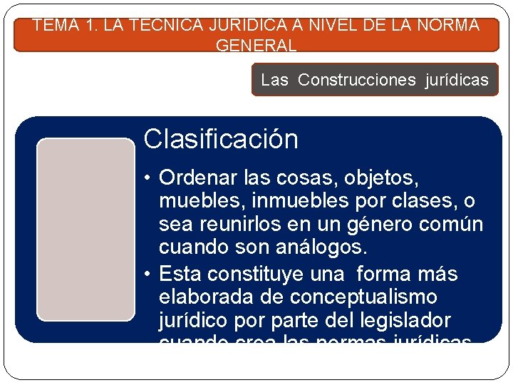 TEMA 1. LA TÉCNICA JURÍDICA A NIVEL DE LA NORMA GENERAL Las Construcciones jurídicas