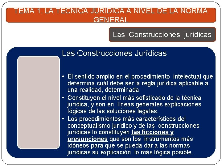 TEMA 1. LA TÉCNICA JURÍDICA A NIVEL DE LA NORMA GENERAL Las Construcciones jurídicas