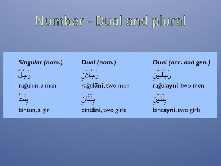 Number - Dual and plural Number - Dual and plural
