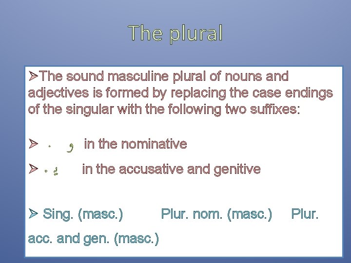 The plural ØThe sound masculine plural of nouns and adjectives is formed by replacing The plural ØThe sound masculine plural of nouns and adjectives is formed by replacing