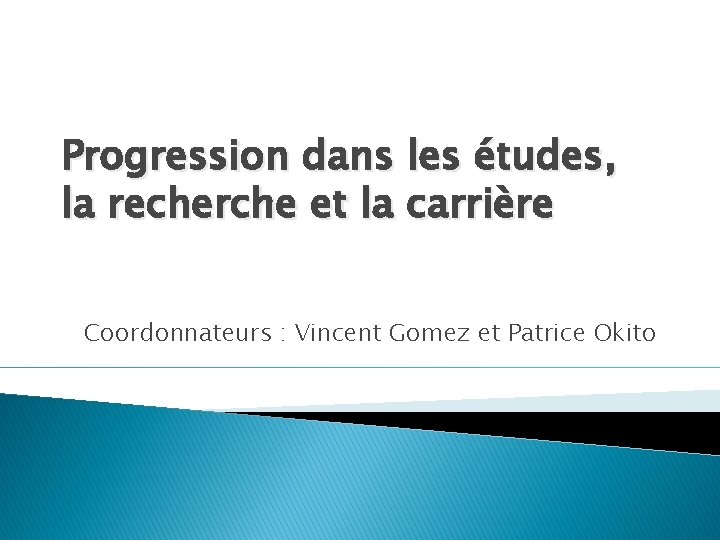 Progression dans les études, la recherche et la carrière Coordonnateurs : Vincent Gomez et