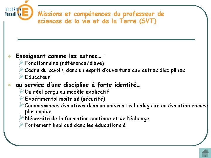 Missions et compétences du professeur de sciences de la vie et de la Terre