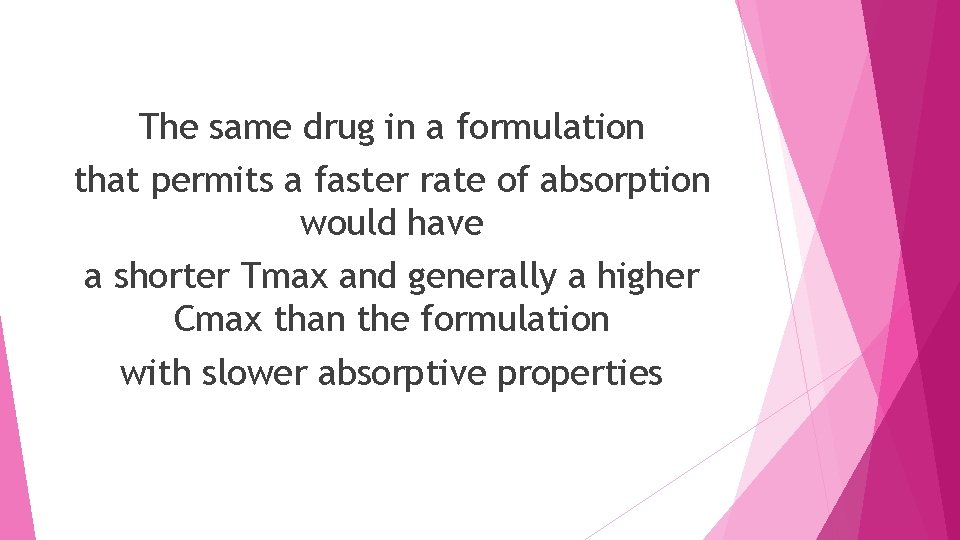 The same drug in a formulation that permits a faster rate of absorption would