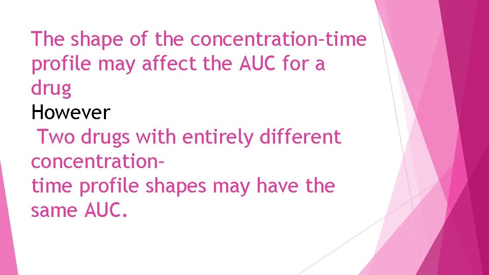 The shape of the concentration–time profile may affect the AUC for a drug However