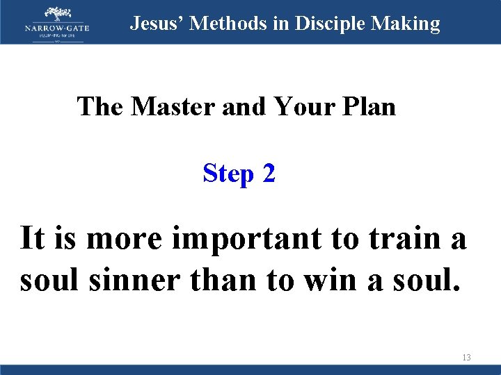 Jesus’ Methods in Disciple Making The Master and Your Plan Step 2 It is