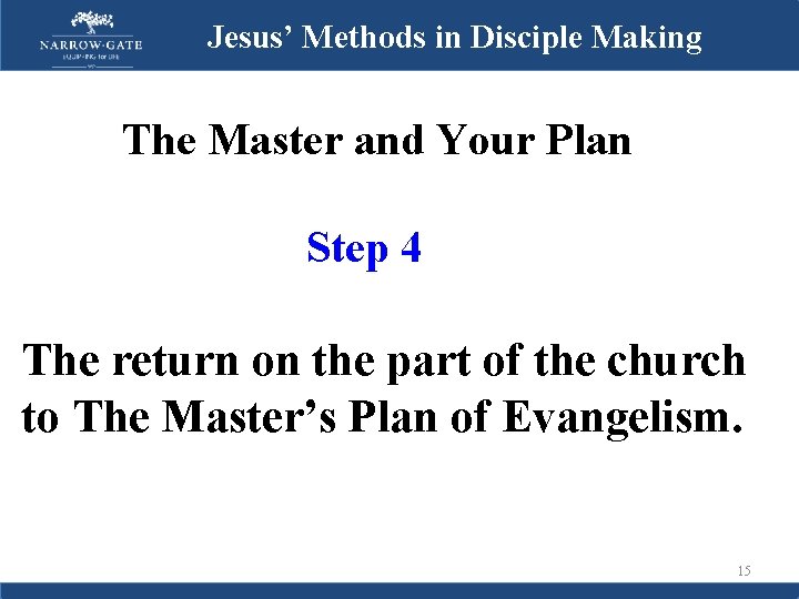 Jesus’ Methods in Disciple Making The Master and Your Plan Step 4 The return