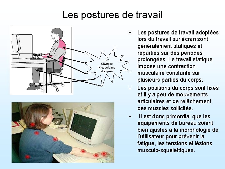 Les postures de travail • Les Charges Musculaires statiques • • Les postures de