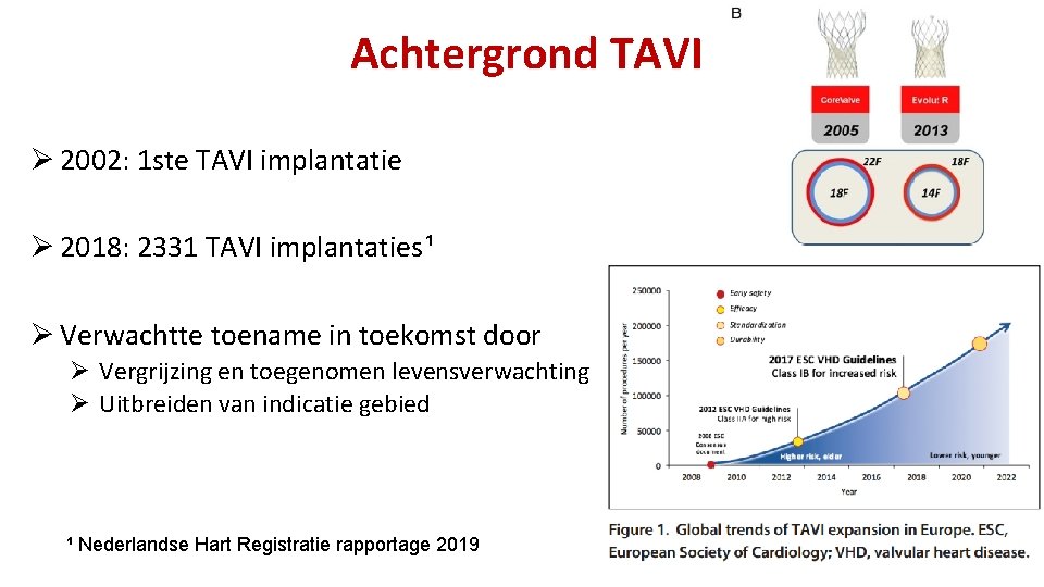 Achtergrond TAVI Ø 2002: 1 ste TAVI implantatie Ø 2018: 2331 TAVI implantaties¹ Ø