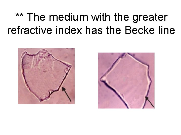 ** The medium with the greater refractive index has the Becke line 