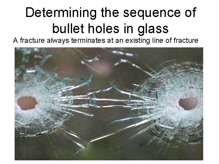 Determining the sequence of bullet holes in glass A fracture always terminates at an