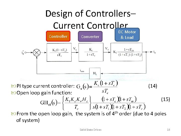 Design of Controllers– Current Controller DC Motor Controller Converter PI type current controller: Open