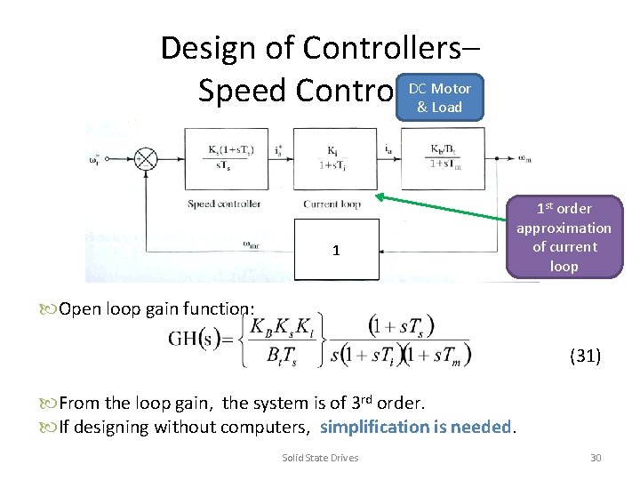 Design of Controllers– DC Motor Speed Controller & Load 1 1 st order approximation