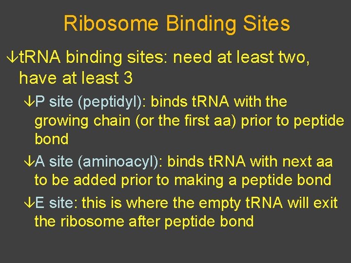 Ribosome Binding Sites ât. RNA binding sites: need at least two, have at least