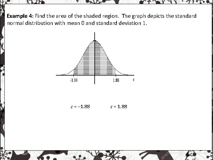 Example 4: Find the area of the shaded region. The graph depicts the standard