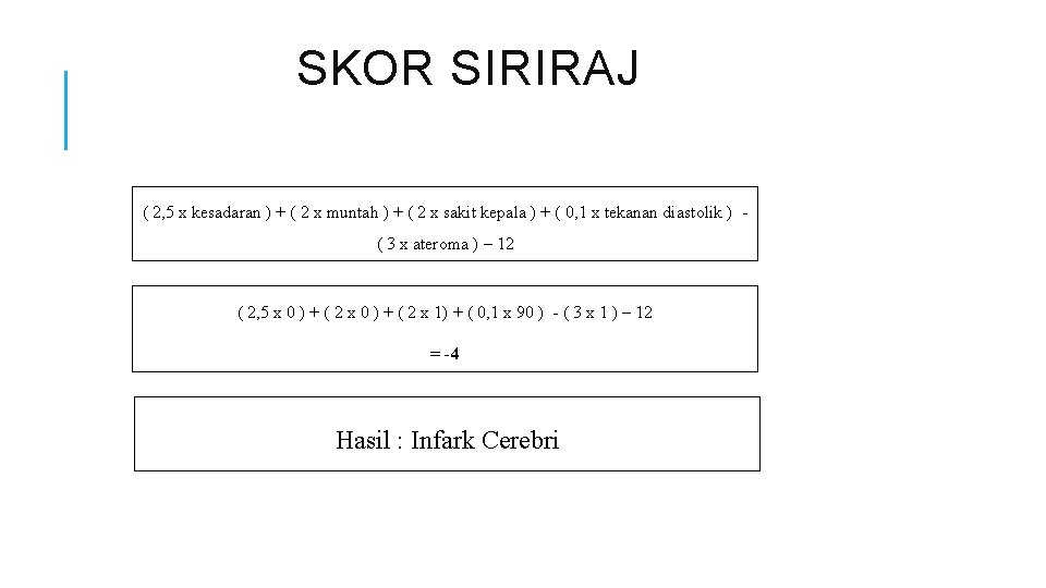 SKOR SIRIRAJ ( 2, 5 x kesadaran ) + ( 2 x muntah )