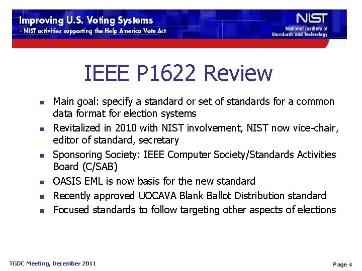 IEEE P 1622 Review n n n Main goal: specify a standard or set IEEE P 1622 Review n n n Main goal: specify a standard or set