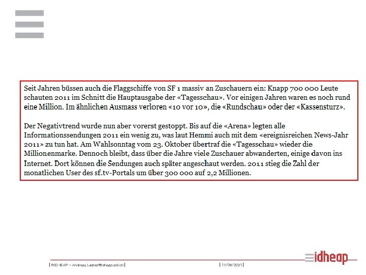 | ©IDHEAP – Andreas. Ladner@idheap. unil. ch | | 17/06/2021 | 