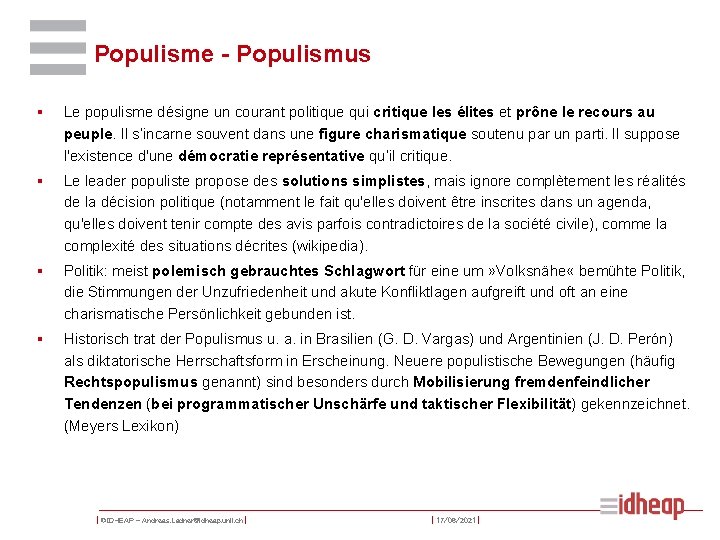 Populisme - Populismus § Le populisme désigne un courant politique qui critique les élites