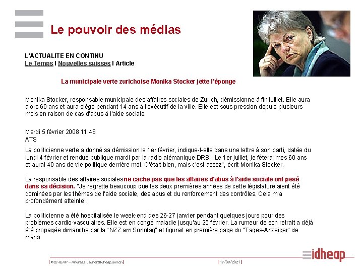 Le pouvoir des médias L'ACTUALITE EN CONTINU Le Temps I Nouvelles suisses I Article
