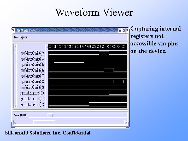 Waveform Viewer Capturing internal registers not accessible via pins on the device. Silicon. Aid