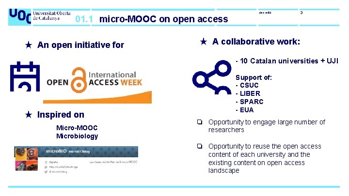01. 1 micro-MOOC on open access ★ An open initiative for uoc. edu 3