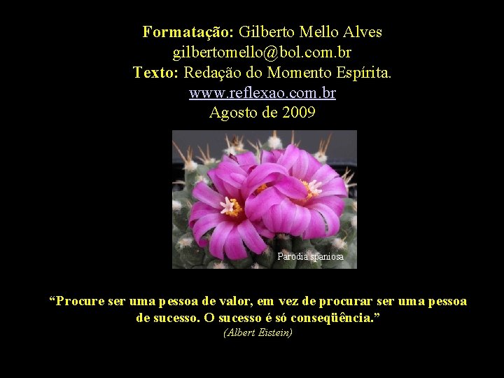 Formatação: Gilberto Mello Alves gilbertomello@bol. com. br Texto: Redação do Momento Espírita. www. reflexao.