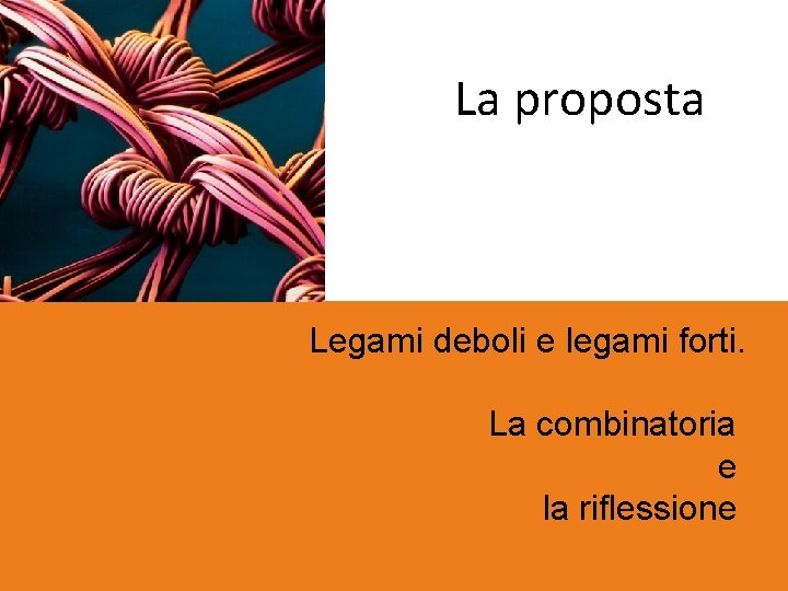 La proposta Legami deboli e legami forti. La combinatoria e la riflessione 