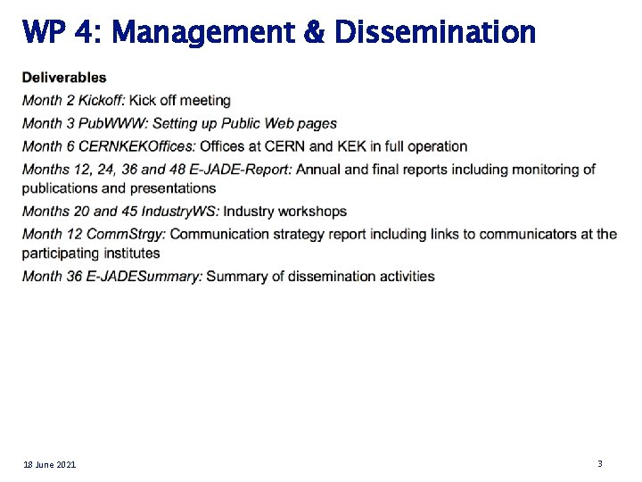 WP 4: Management & Dissemination 18 June 2021 3 WP 4: Management & Dissemination 18 June 2021 3