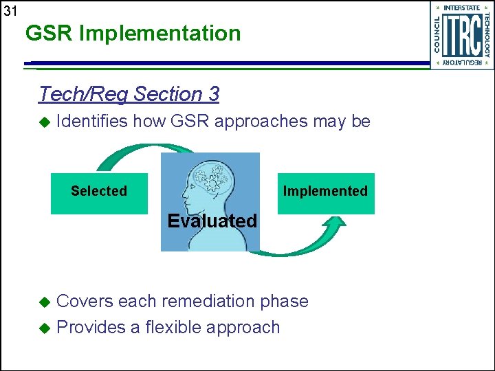 31 GSR Implementation Tech/Reg Section 3 u Identifies how GSR approaches may be Selected
