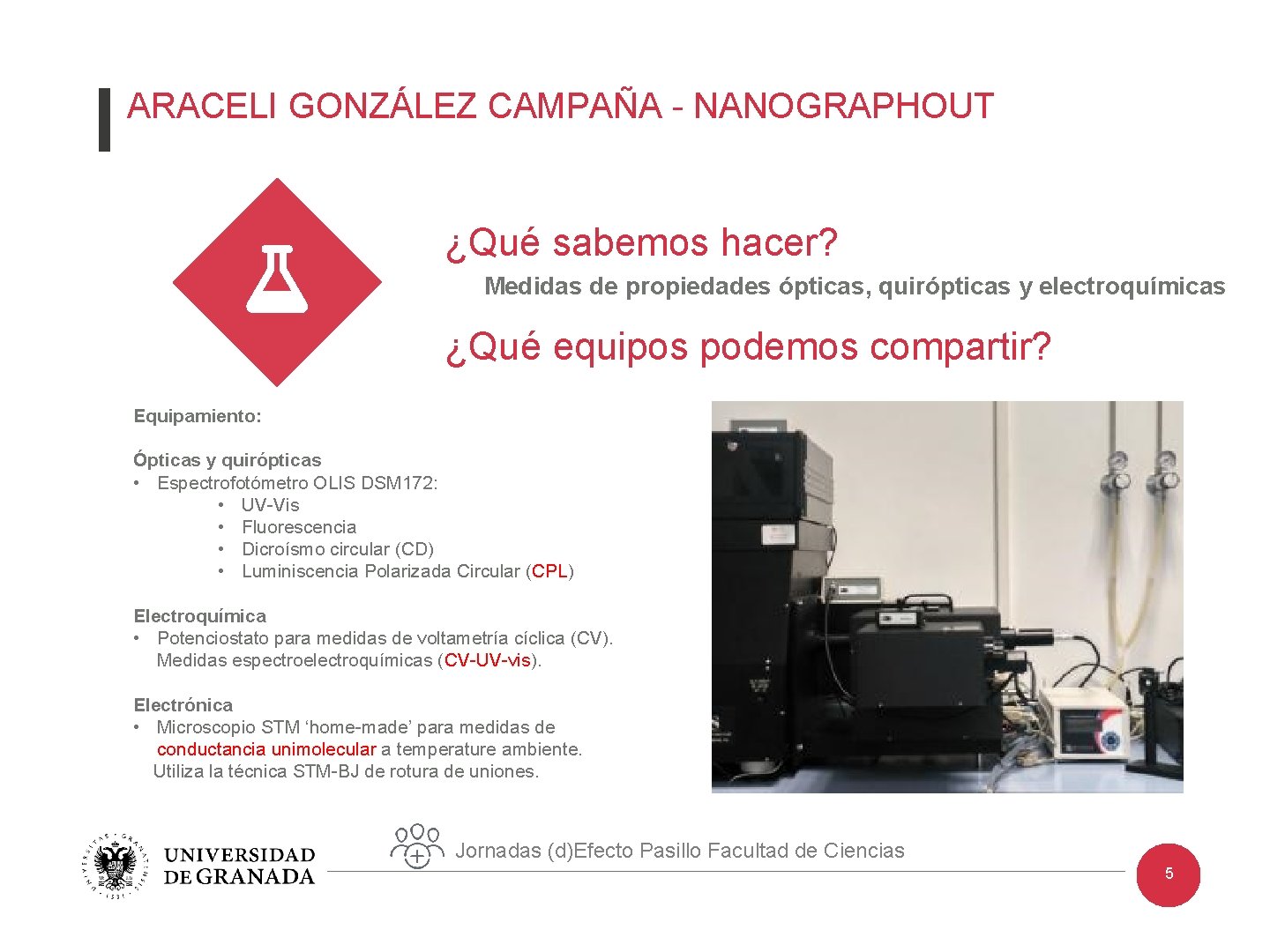 ARACELI GONZÁLEZ CAMPAÑA - NANOGRAPHOUT ¿Qué sabemos hacer? Medidas de propiedades ópticas, quirópticas y