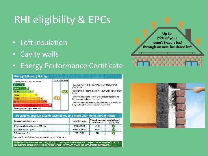 RHI eligibility & EPCs • Loft insulation • Cavity walls • Energy Performance Certificate