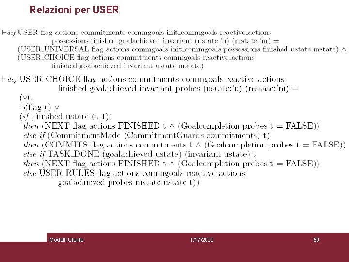 Relazioni per USER Modelli Utente 1/17/2022 50 