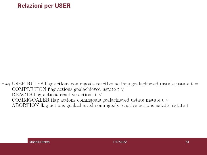 Relazioni per USER Modelli Utente 1/17/2022 51 