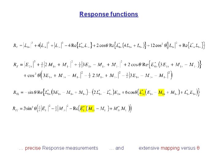 Response functions … precise Response measurements … and extensive mapping versus θ 