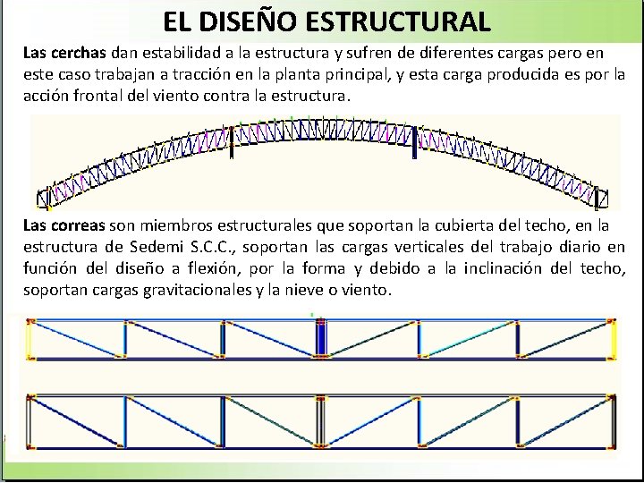 EL DISEÑO ESTRUCTURAL Las cerchas dan estabilidad a la estructura y sufren de diferentes